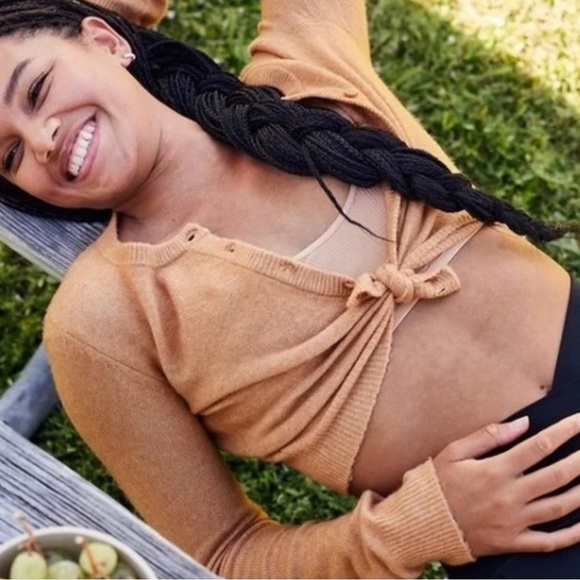 Aerie Campus Cool Crop Plush Cardigan Sweater Tan - Picture 13 of 13